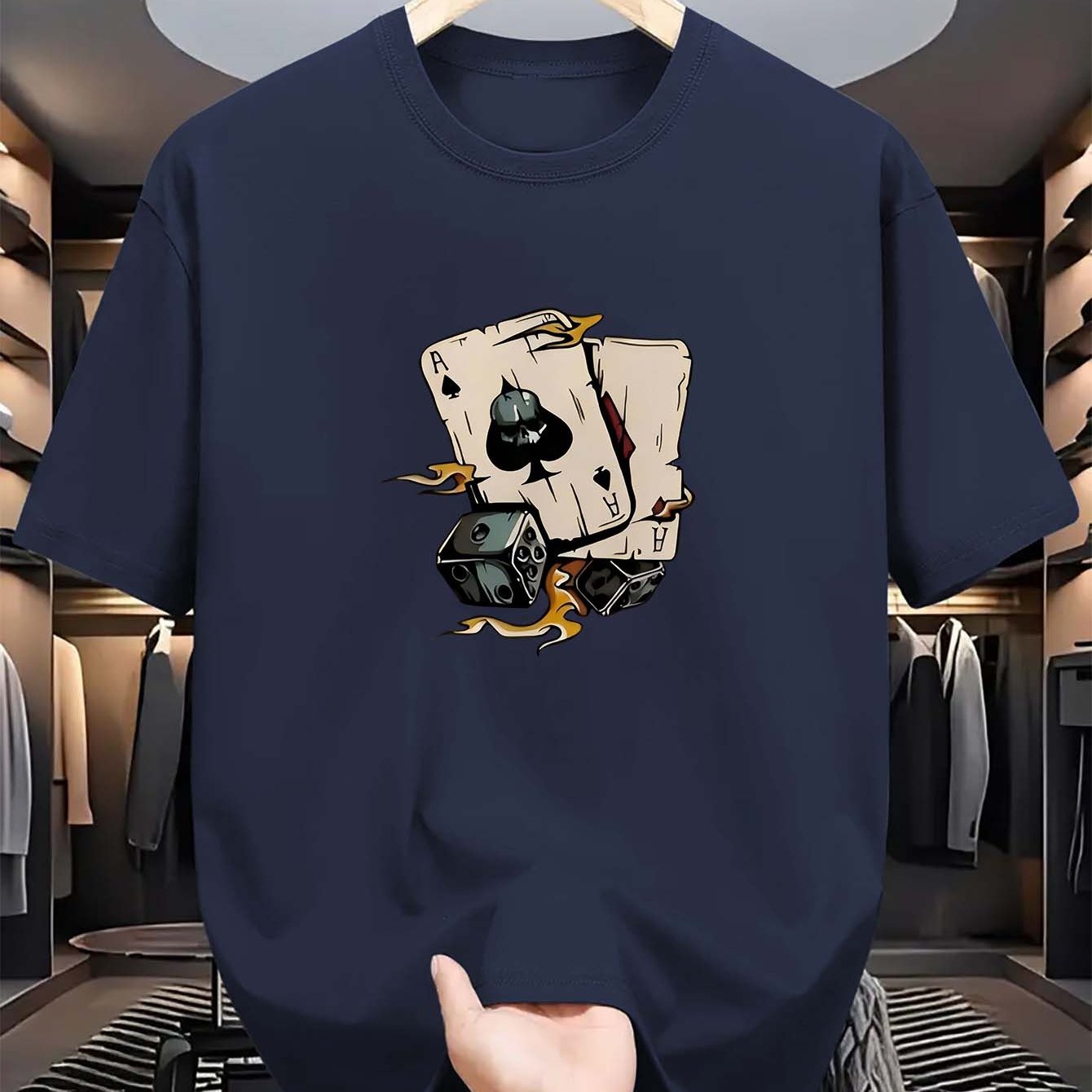 Erkaklar uchun Spades printli futbolka, 100% polyester, yumshoq bo'yin, cho'ziluvchan, yozgi moda, qisqa yeng, oddiy kesim, 180gsm mato.