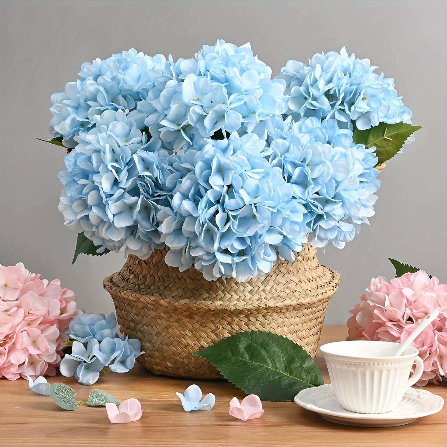 4-Pack Artificial Hydrangeas 18 Inch Real Touch Indoor Outdoor Flowers