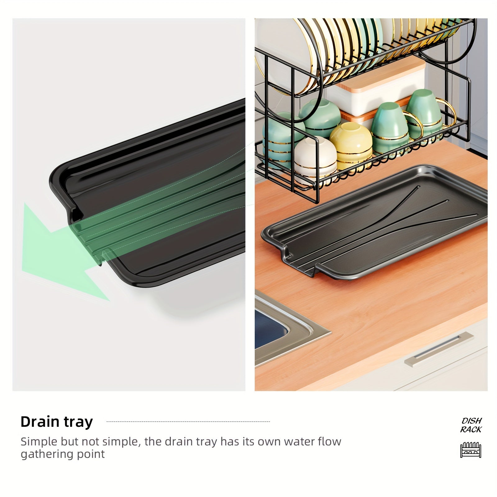 Multifunctional 2-Tier Dish Drying Rack with Utensil Holders and Drainboard for Kitchen Countertop