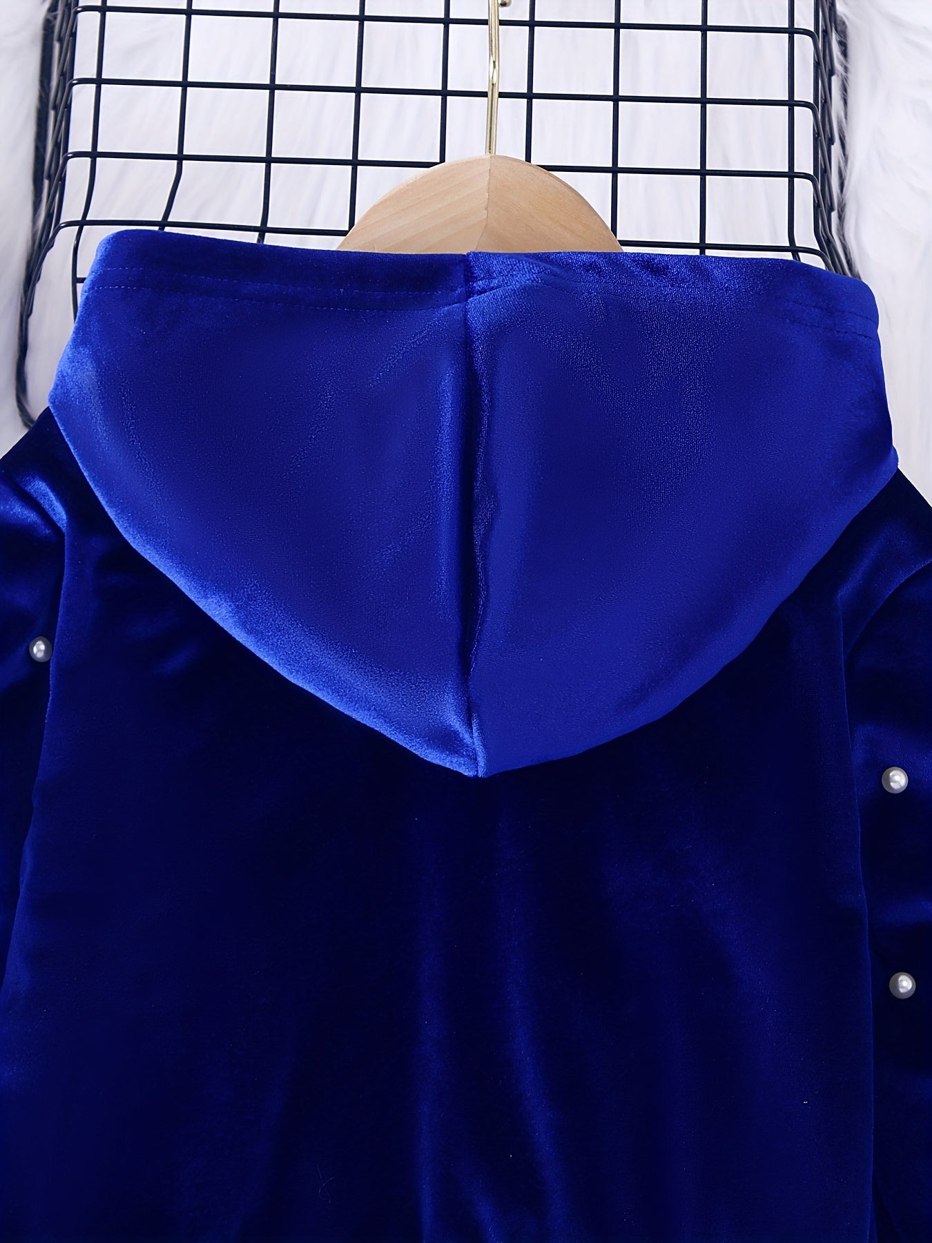 Girls Velvet Suit with Beaded Zipper Hooded Jacket and Trousers for Spring and Fall Outdoor Casual