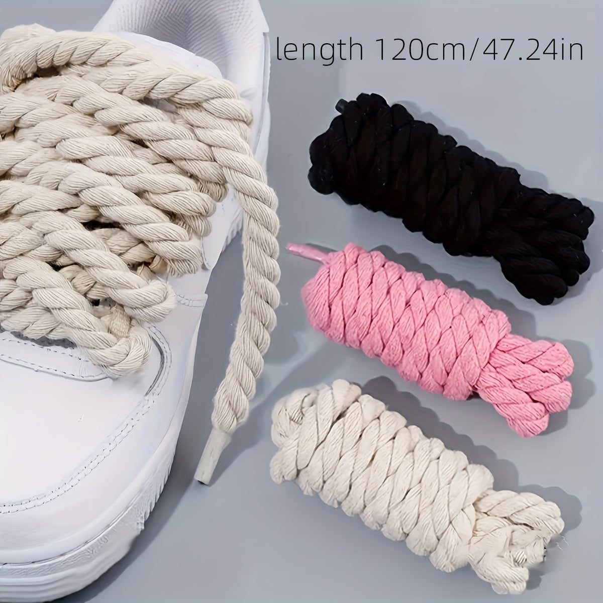 2-Pack Thick Canvas Shoe Laces for Casual Sneakers and Boots Black White Gray