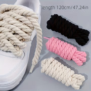 2-Pack Thick Canvas Shoe Laces for Casual Sneakers and Boots Black White Gray