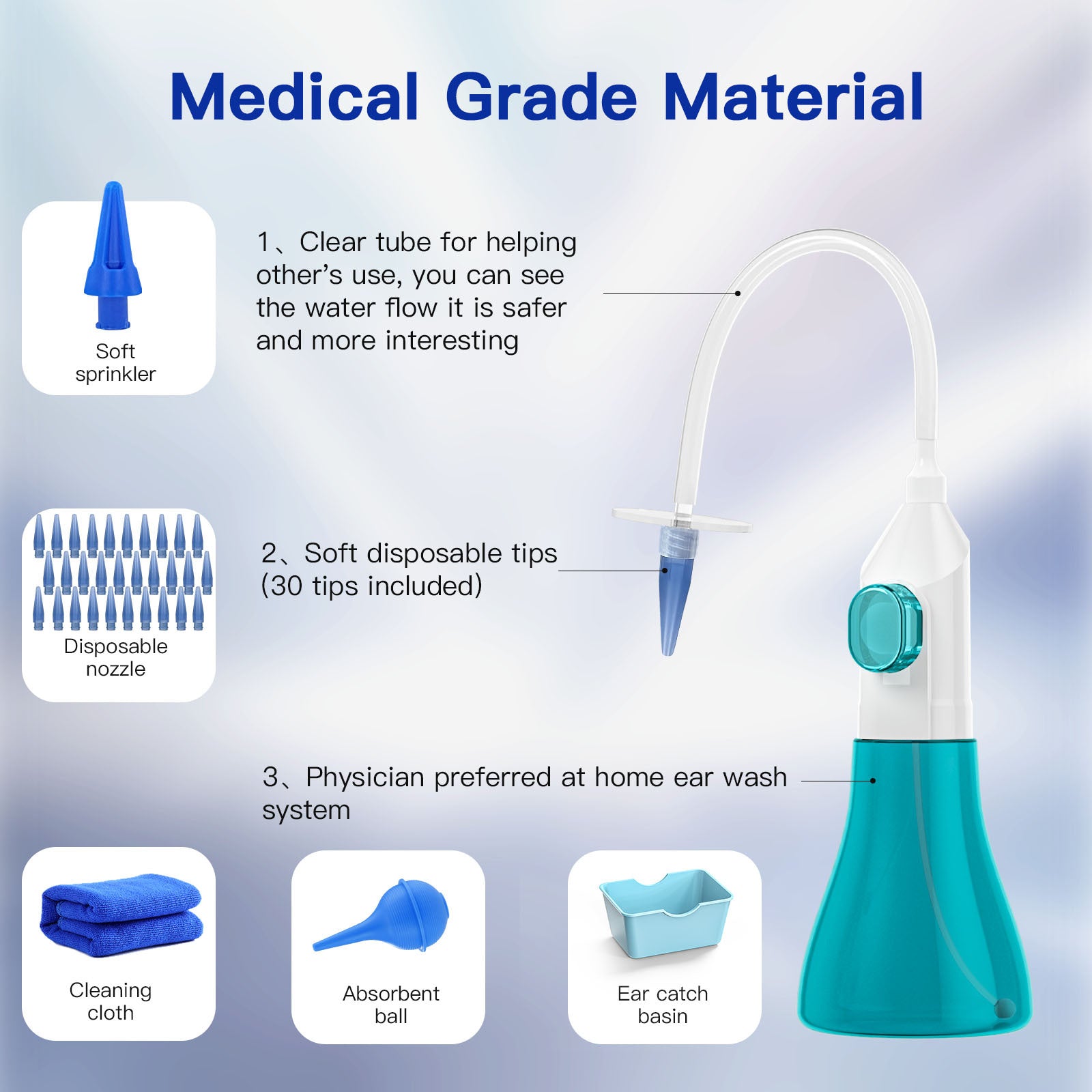 Ear Wax Removal Kit Manual Ear Irrigation Cleaner with Rinse Basin and 31 Reusable Tips