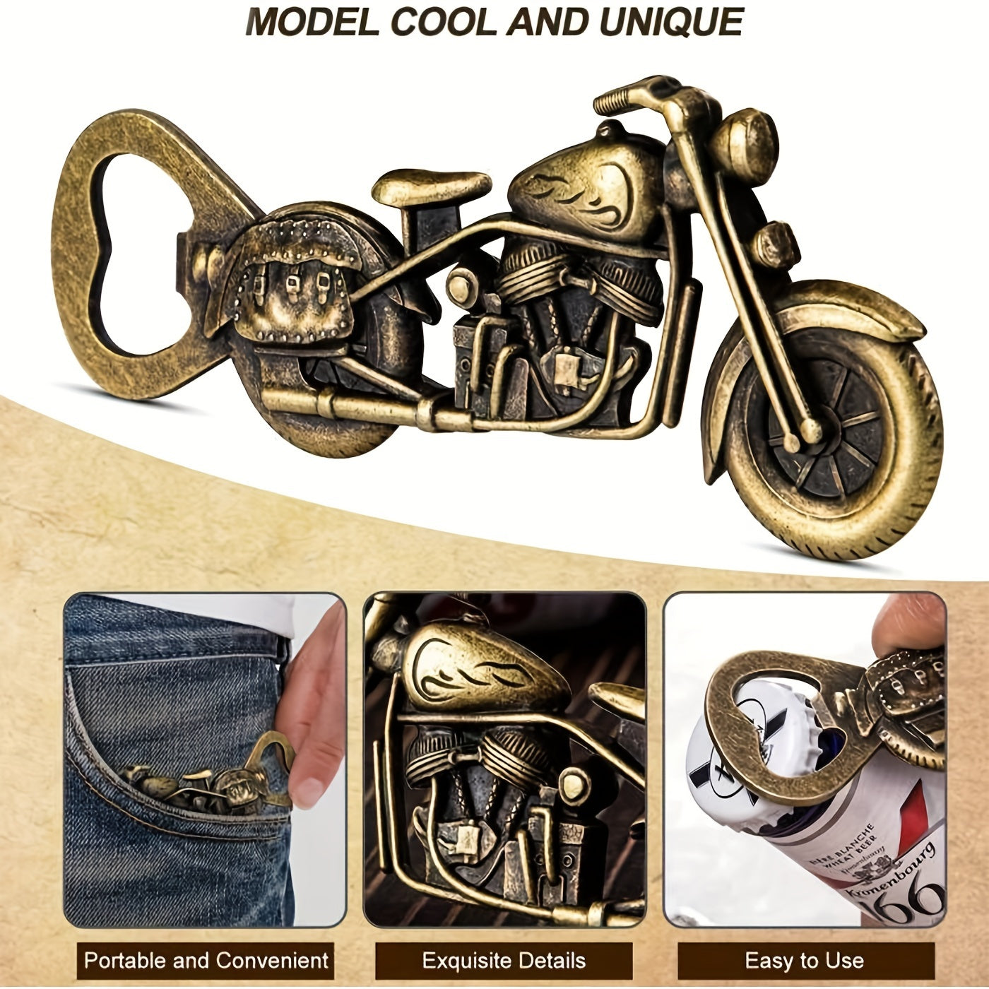 Golden Motorcycle Bottle Opener for Beer Lovers Men 5x2 Inches
