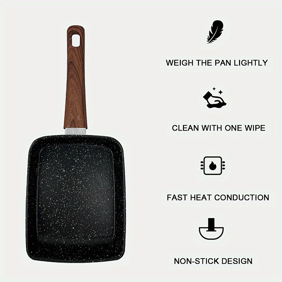 To‘g‘ri Non-stick Qozon, Sifatli Tosh Yuzasi bilan - Tuxum, Tamagoyaki va Qovurilgan Guruch Pishirish uchun Ideal. Mustahkam Oila Qozoni, Ergonomik Tutqichi va Bonus Silikon Asbobi (Rang O‘zgarishi Mumkin)