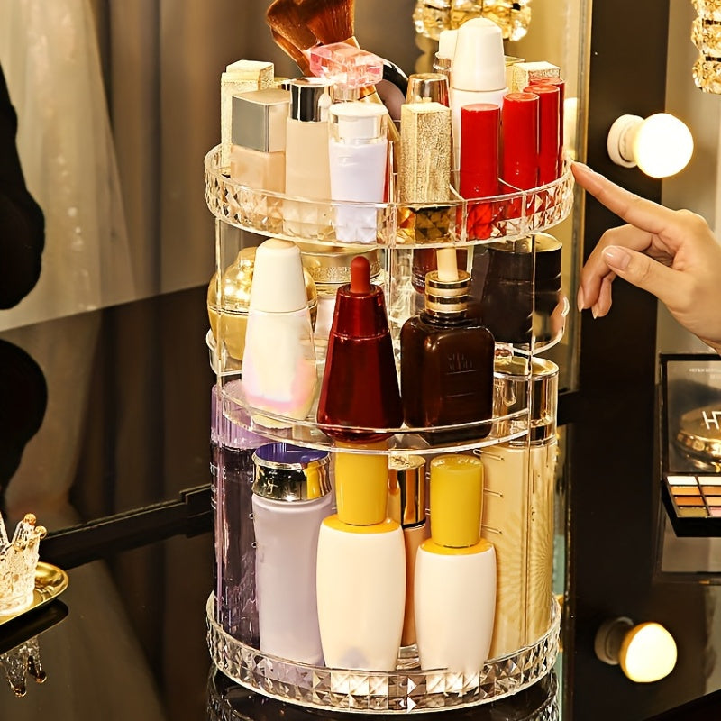 360 Degree Rotatable Acrylic Cosmetic Storage Rack Large Capacity for Makeup Brushes