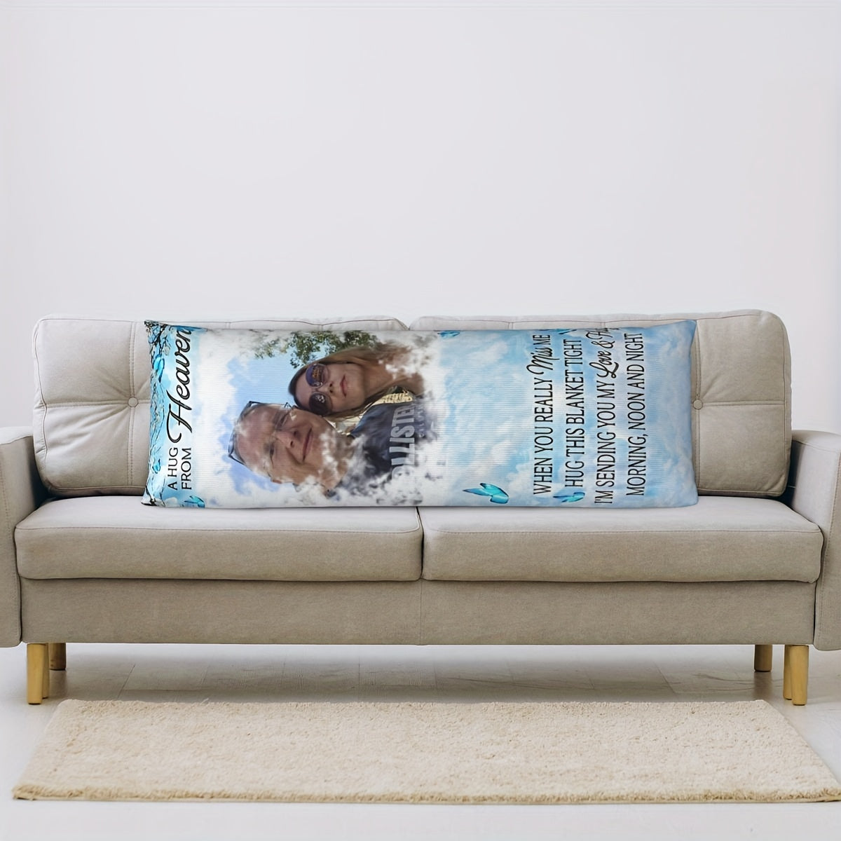 Personalizable Plush Pillow Cover 50.8x137.2 cm with "A Hug from Heaven" Design for Sofa Bedroom Living Room