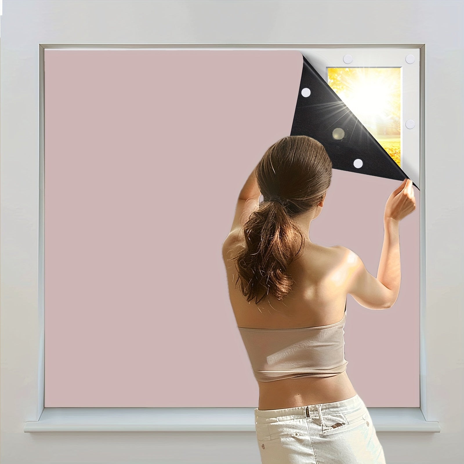 Cortina opaca inalámbrica y portátil con respaldo adhesivo para dormitorio y sala