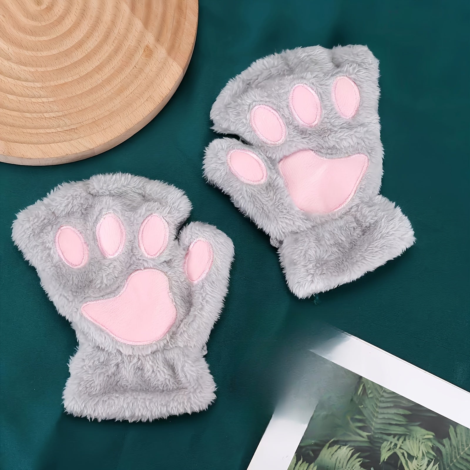 Cartoon Cat Paw Gloves Half-Finger Plush Warm Fashion for Parties