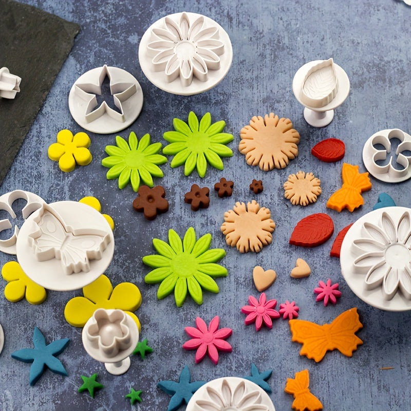 Set of 33 Flower Butterfly Leaf Cookie Cutters and Stamps for Baking and Fondant