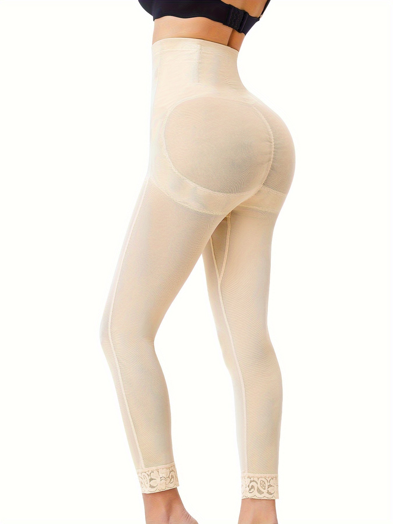 High-Waist Tummy Control Leggings with Lace Trim Butt Lifter Thigh Slimming for Women