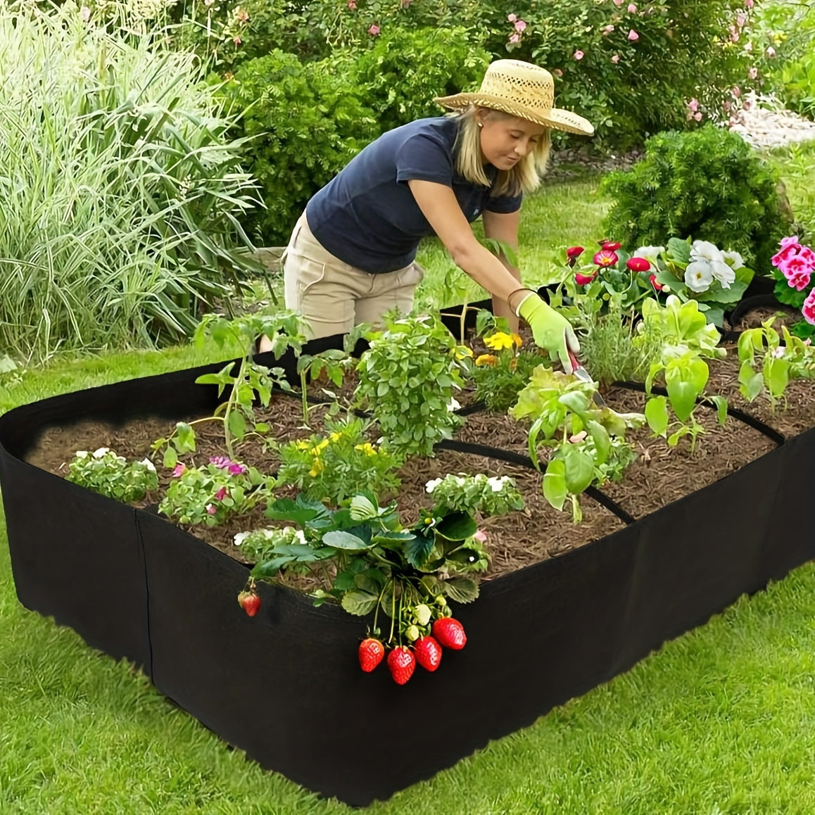 Fabric Raised Garden Bed for Vegetables Flowers Herbs 8-Section Outdoor Lightweight