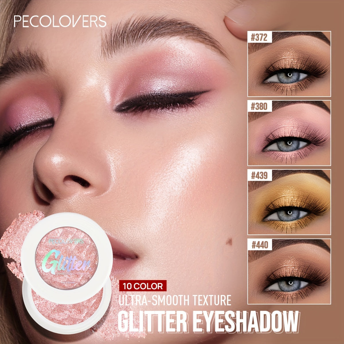 Women Sparkling Metallic Eyeshadow Nude to Gold Shimmer Glitter