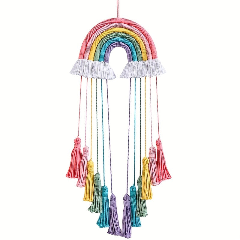 Bohemian Rainbow Lace Wall Hanging with Bow and Tassels Pink Red Home Decor