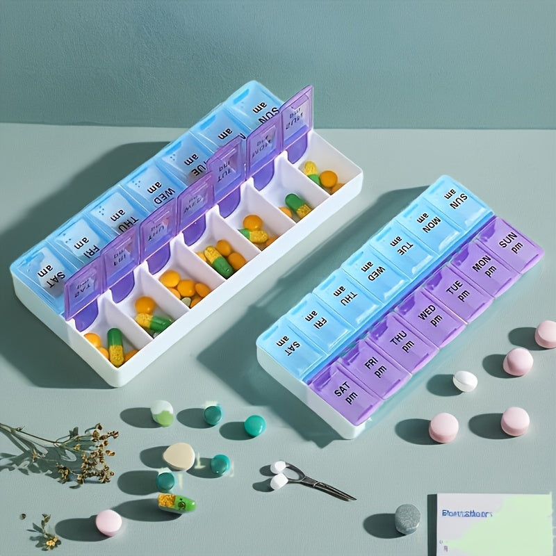 Women's Plastic 7-Day Pill Organizer with 14 Compartments Travel Medicine Box