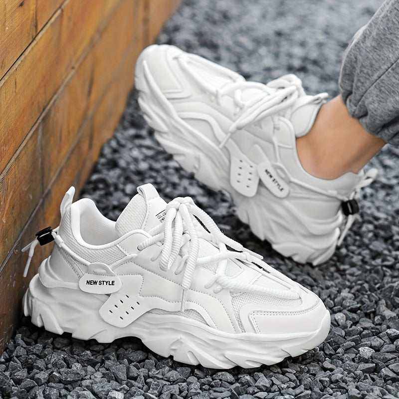 Men's Solid Color Breathable Running Sneakers with Thick Bottom for Training and Fitness