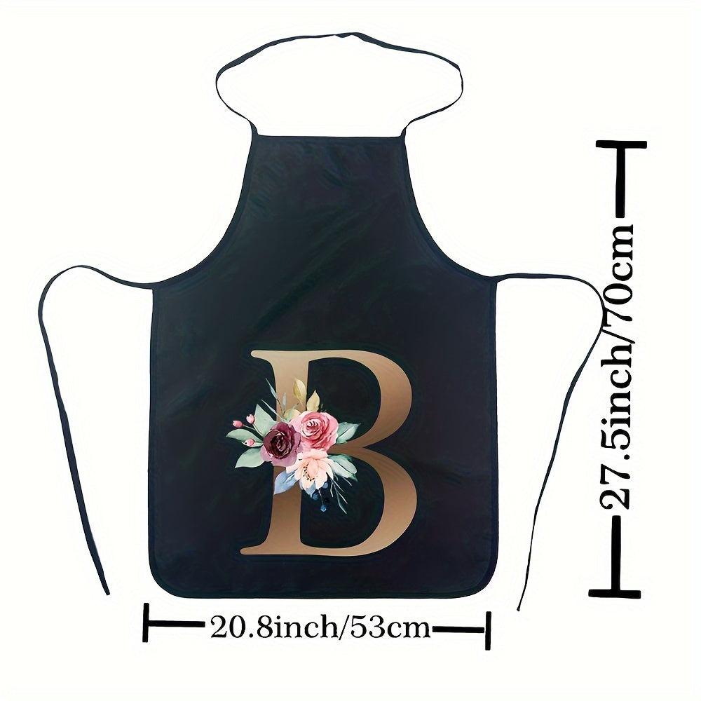 Women's Floral Polyester Kitchen Apron with Letter Print and Monogram