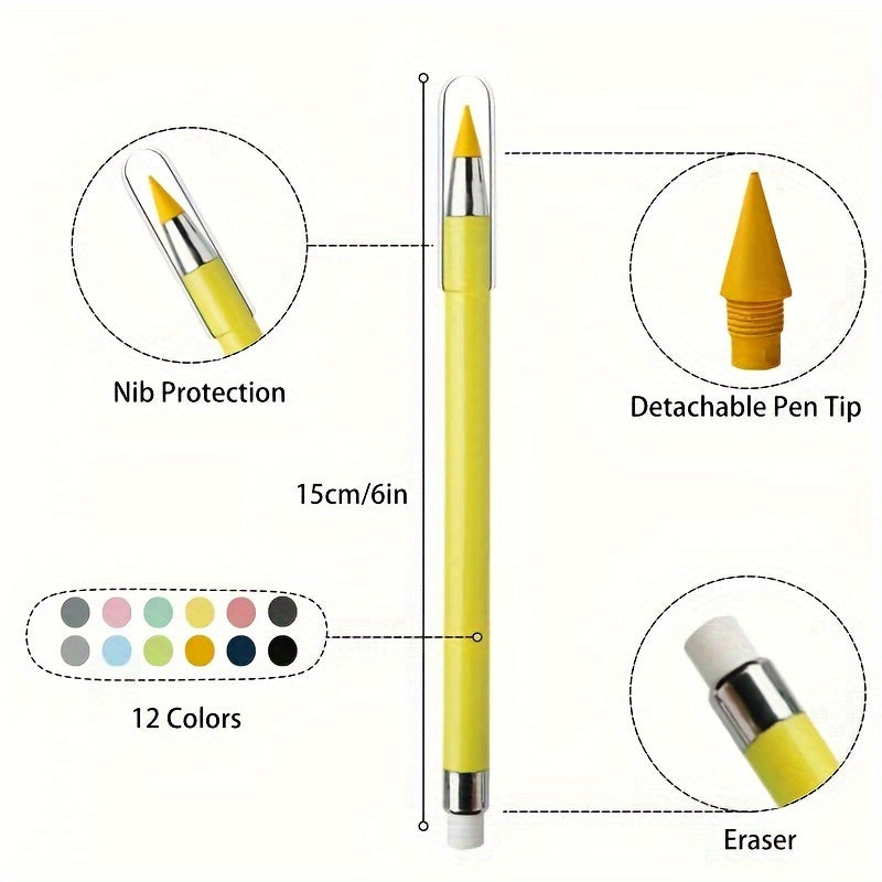 6/12 Reusable Inkless Color Pencils with Eraser for Drawing Writing Office Learning