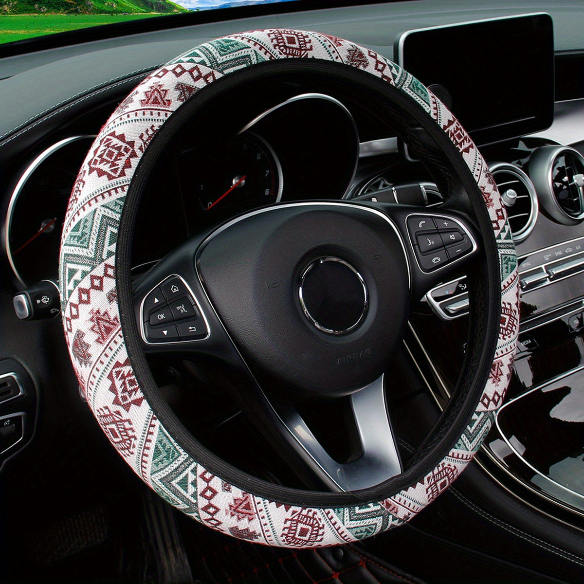 Unisex Bohemian Breathable Ethnic Fabric Car Steering Wheel Cover Polyester Fiber