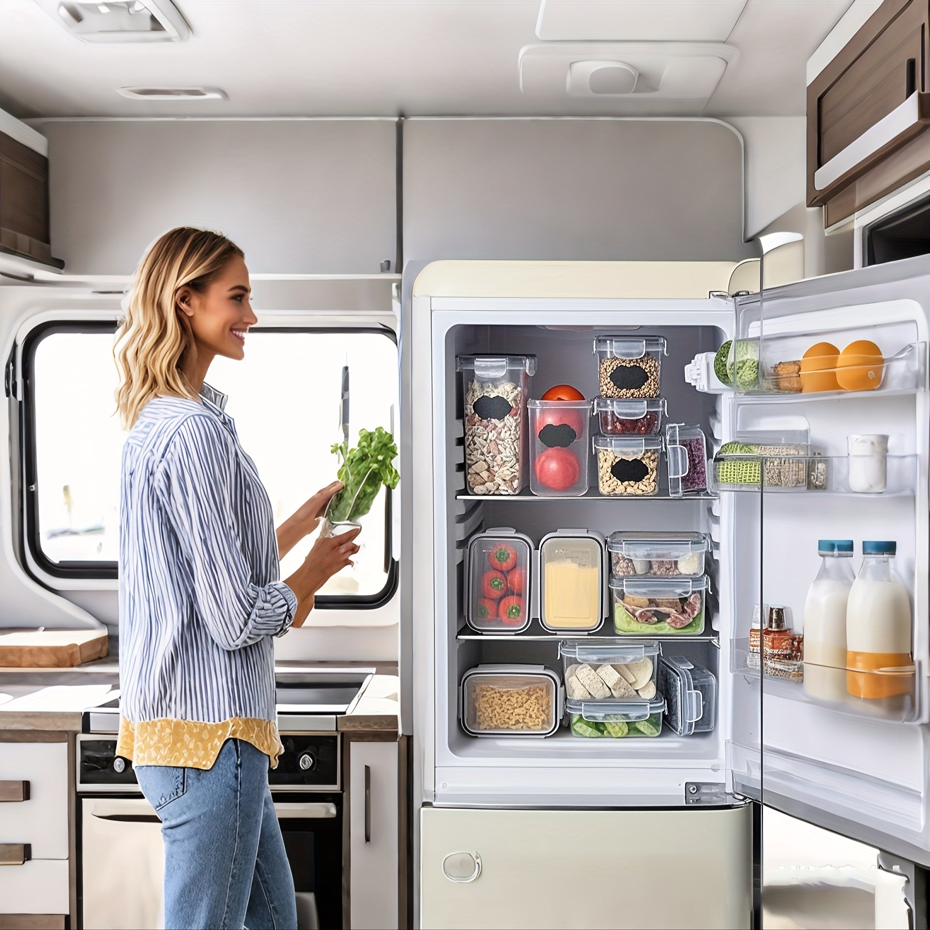 Paquete de 12/24 recipientes herméticos para almacenamiento de alimentos, canastas de plástico libres de BPA con tapas