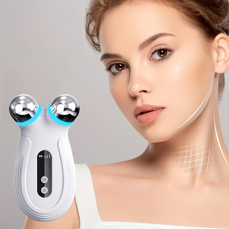 Yuz va bo'yin massajchisi, ko'k LED chiroqlari bilan - qayta zaryadlanadigan, USB orqali zaryadlash - ayollar uchun ideal teri parvarishi sovg'asi, zamonaviy estetik va ergonomik dizaynga ega go'zallik qurilmasi.