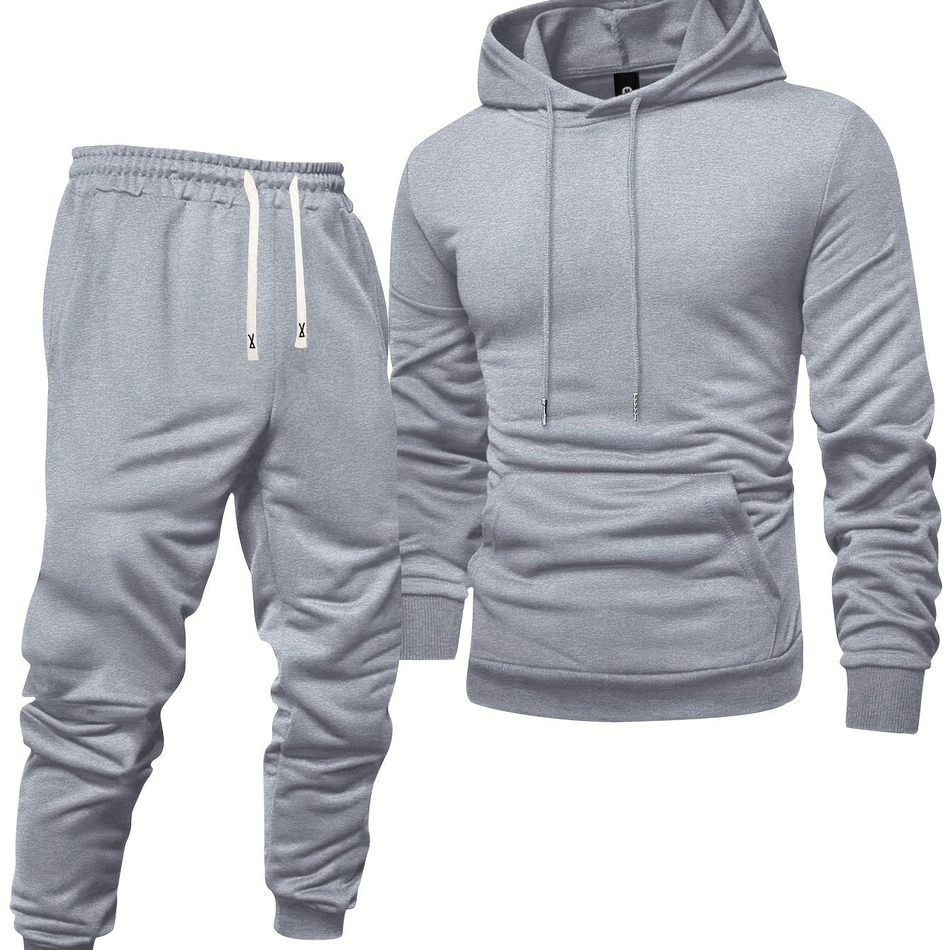 Men's Long Sleeve Hooded Sweatshirt and Threaded Sweatpants Set for Spring and Autumn