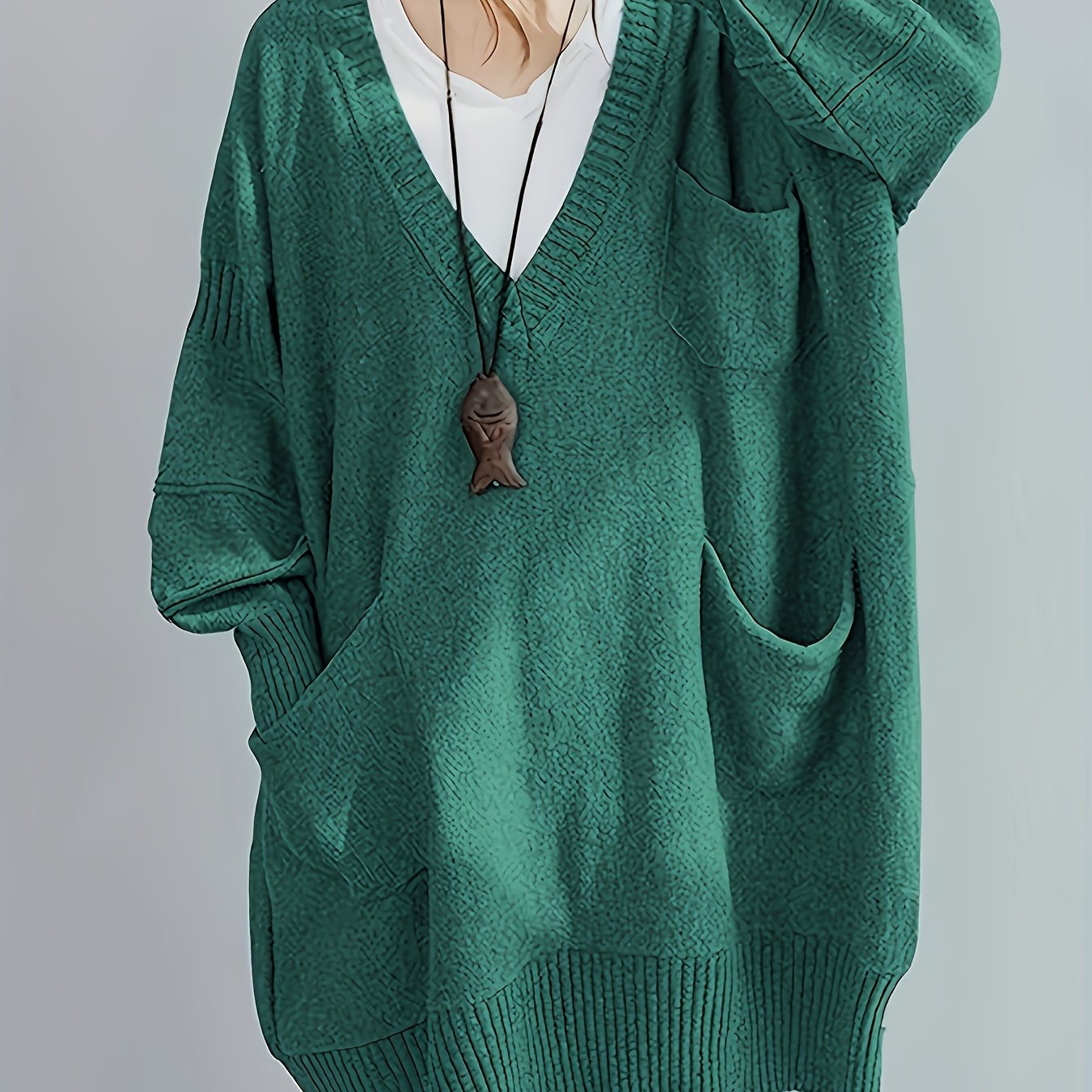 Plus Size Casual Loose Fit Pullover Sweater Dress Women Mid-Length Black