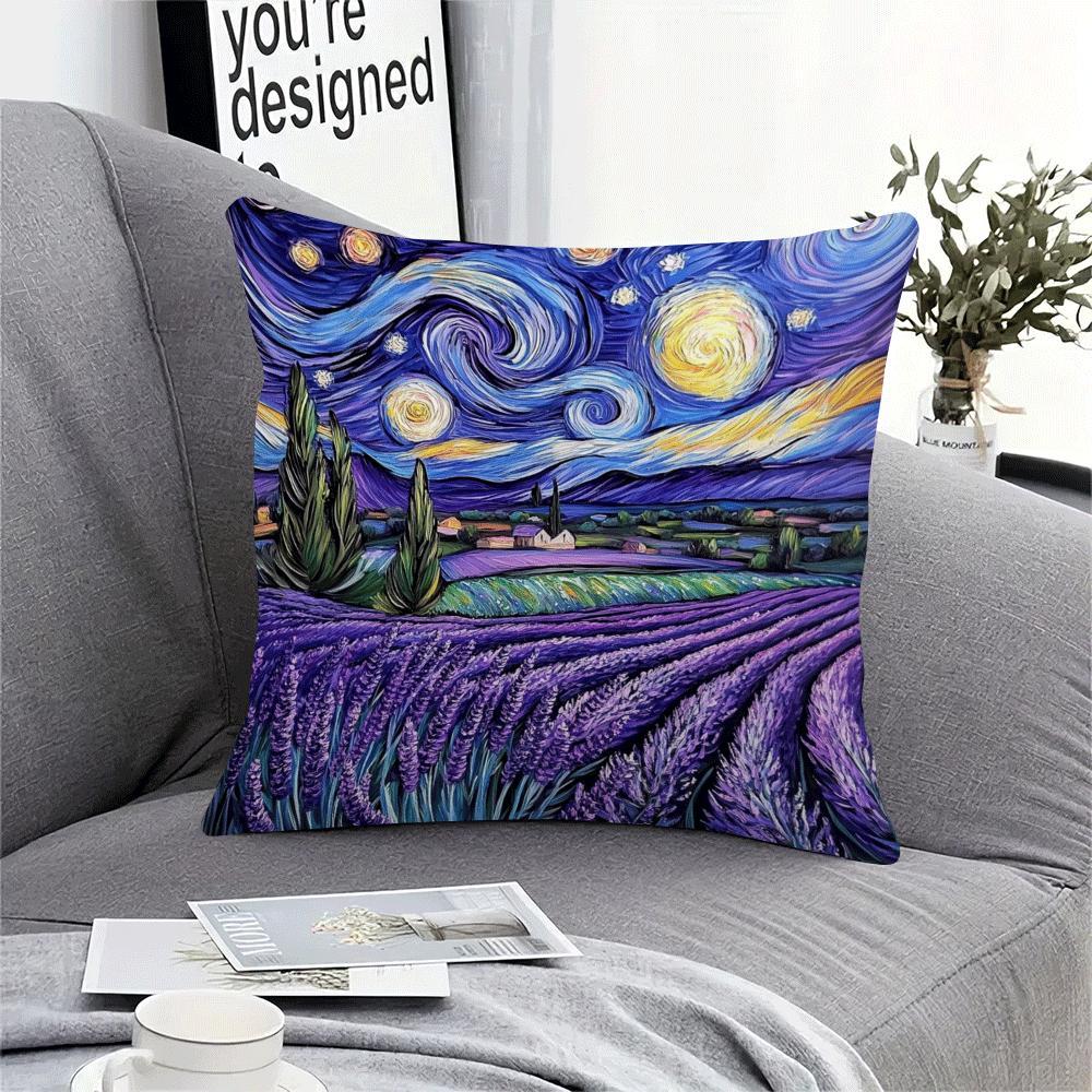Starry Night Lavender Flannel Cushion Cover 45.72x45.72 cm Zippered Machine Washable
