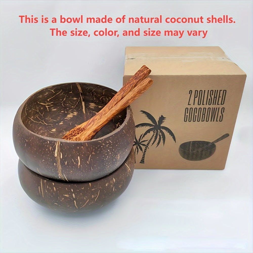 Set of 4 Coconut Bowls and Wooden Spoons for Salads and Ice Cream Natural Coconut