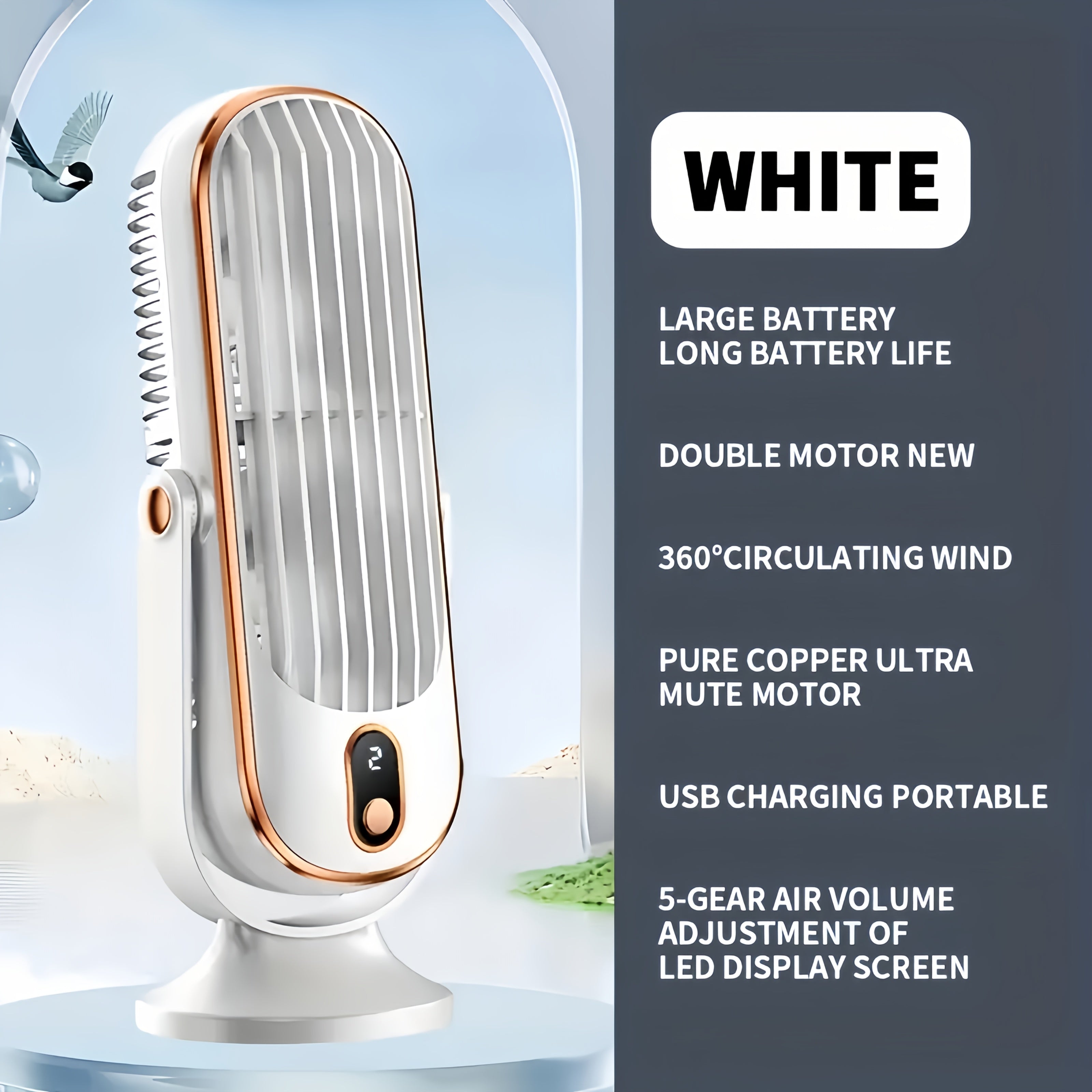 Portable Desktop Air Conditioner Fan with Dual Motors and 5 Speeds for Office Travel Camping