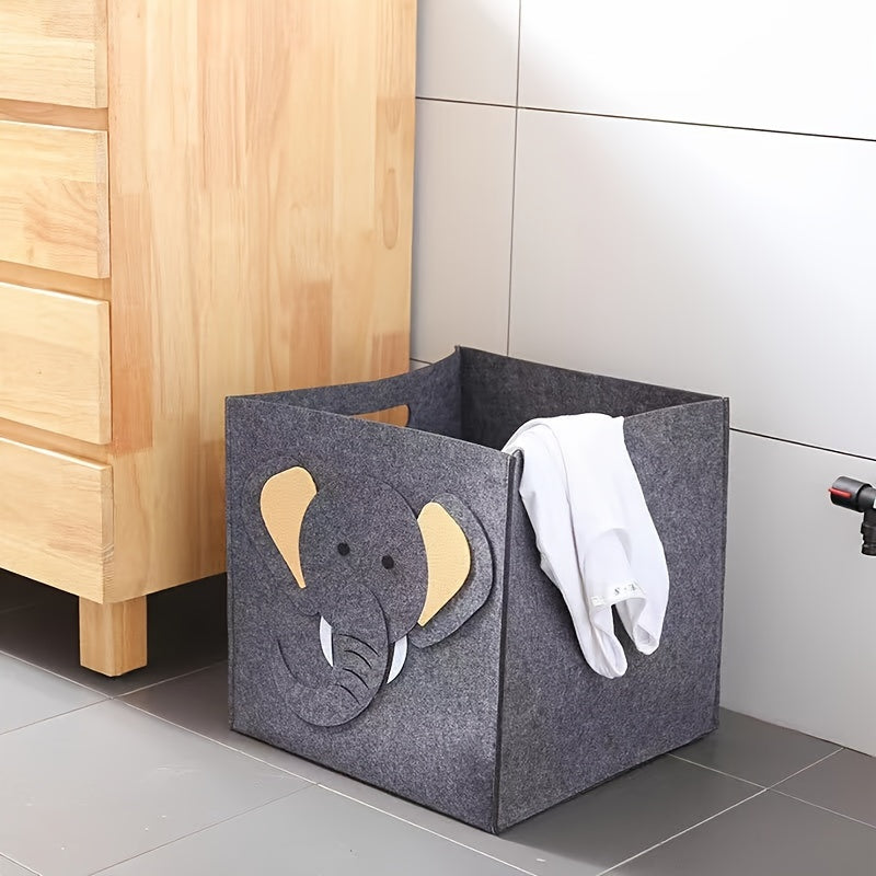 Felt Folding Storage Baskets with Elephant and Tiger Cartoon Design for Toys Laundry and Household Organization