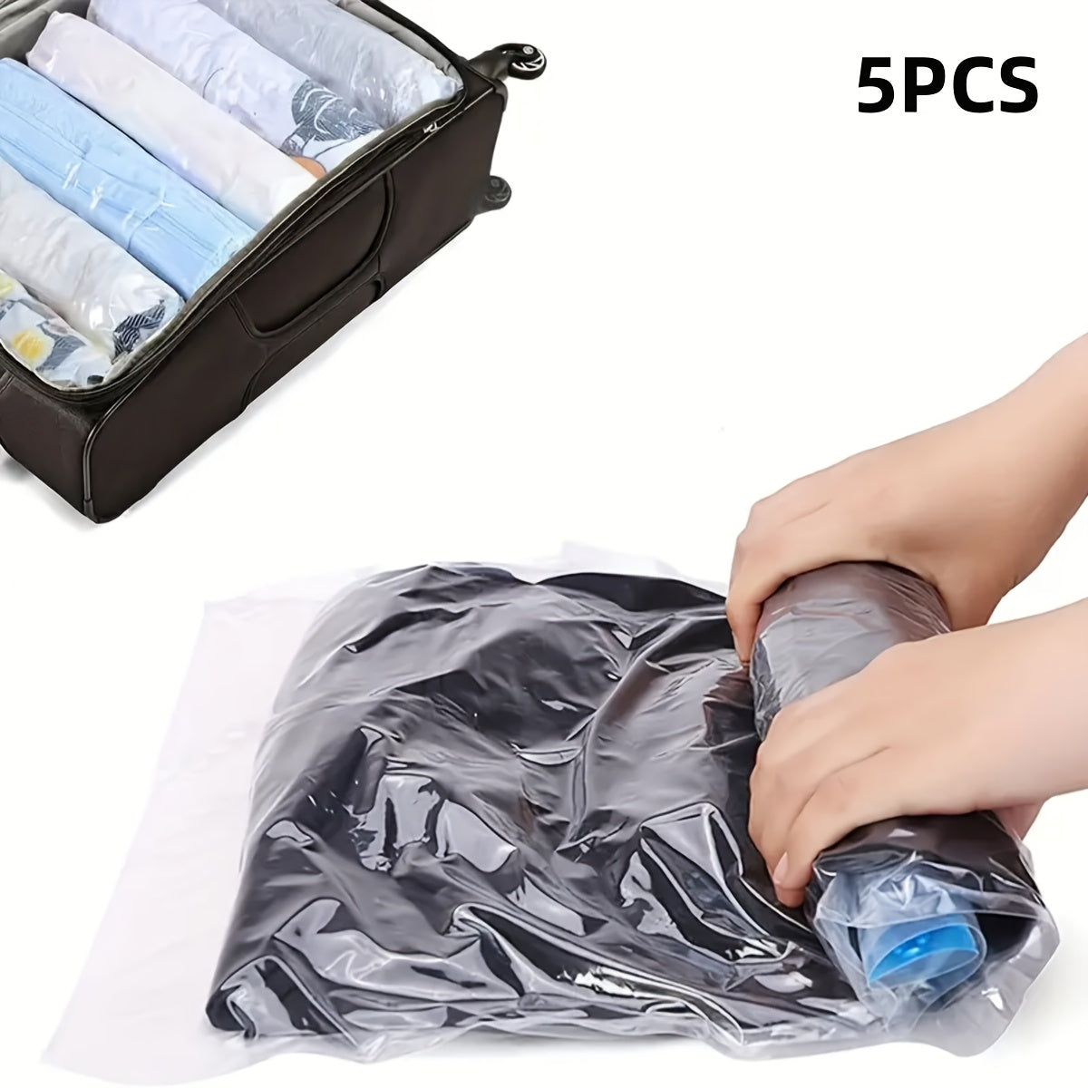 Set of 5 Vacuum Storage Bags Space-Saving Zippered for Clothing and Travel