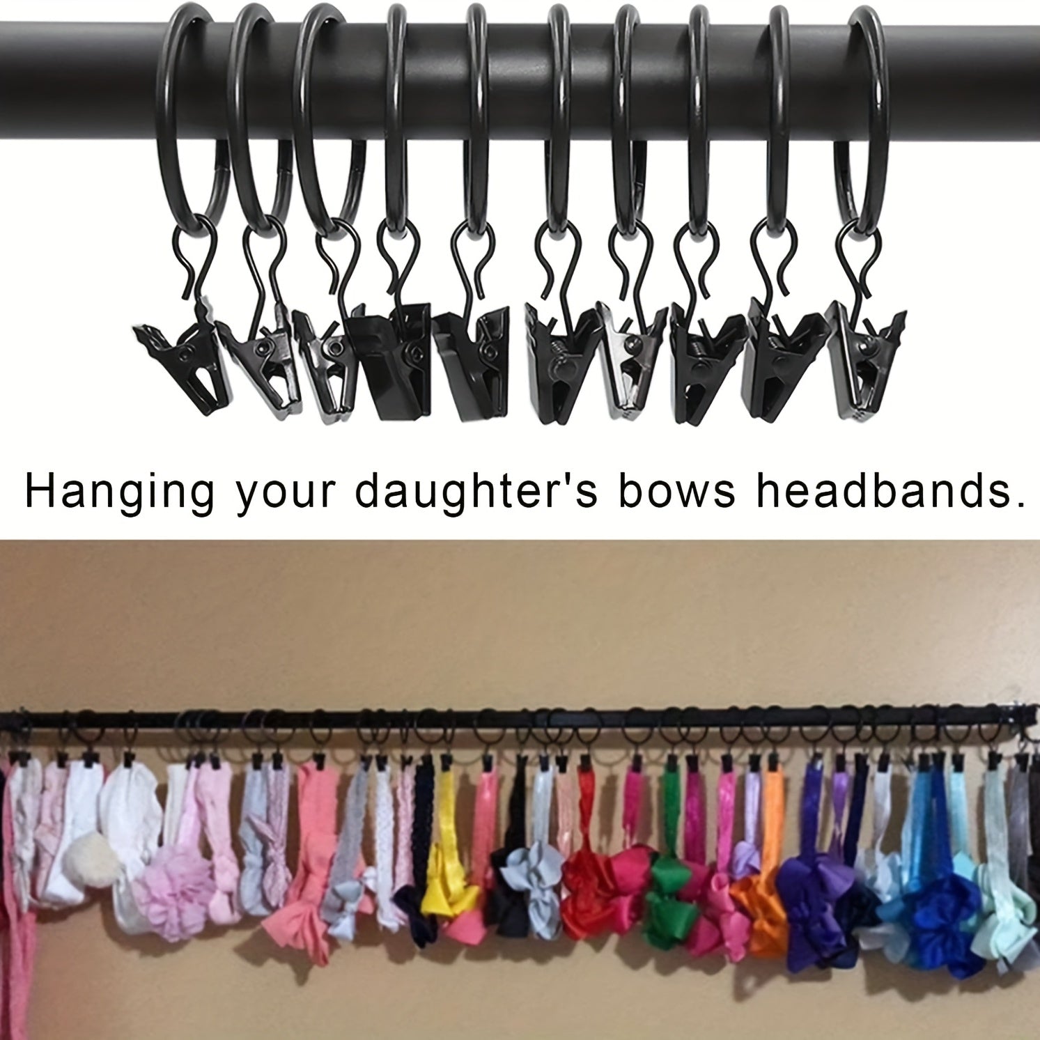 44 Gold Curtain Rings Clips Set for 5/8 Inch Rods with Hooks and Rings