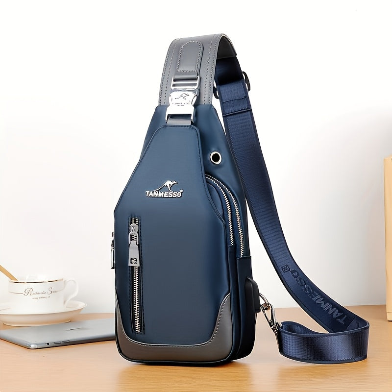 TANMESSO Erkaklar uchun Qora Ko'k Rangdagi Bir Necha Bo'limli Anti-O'g'irlik Oksford Ko'krak Sumkasi, Moslashtiriladigan Tasmali va Tasodifiy Chiqishlar uchun USB Porti