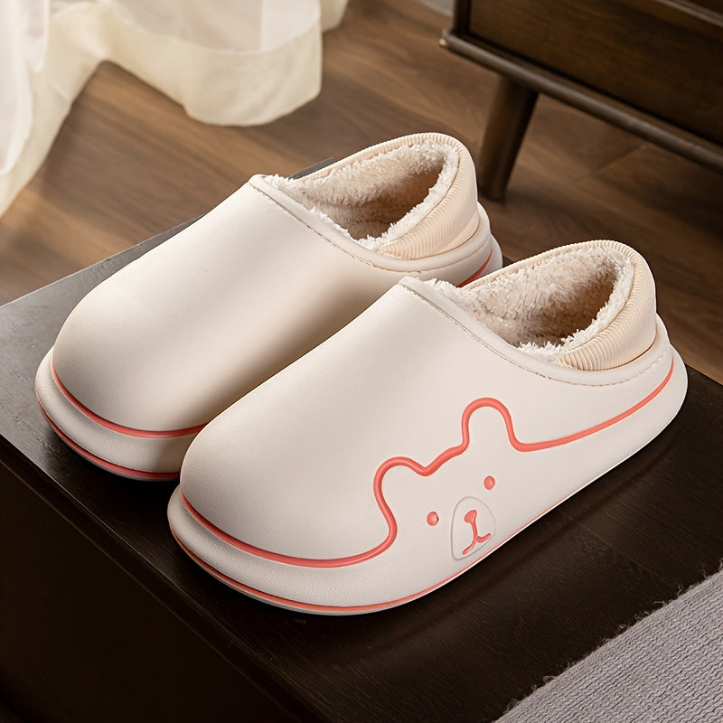 Women's EVA Slip-On House Shoes with Bear Face Design, Non-Slip Sole