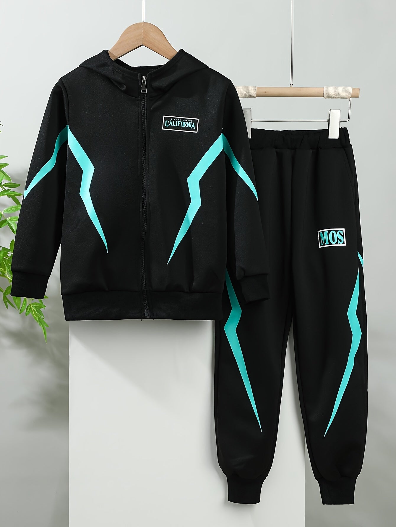 Boys' Spring Autumn Casual Outfit Set Hoodie and Pants Alphabet Pattern Kids' Knit Polyester