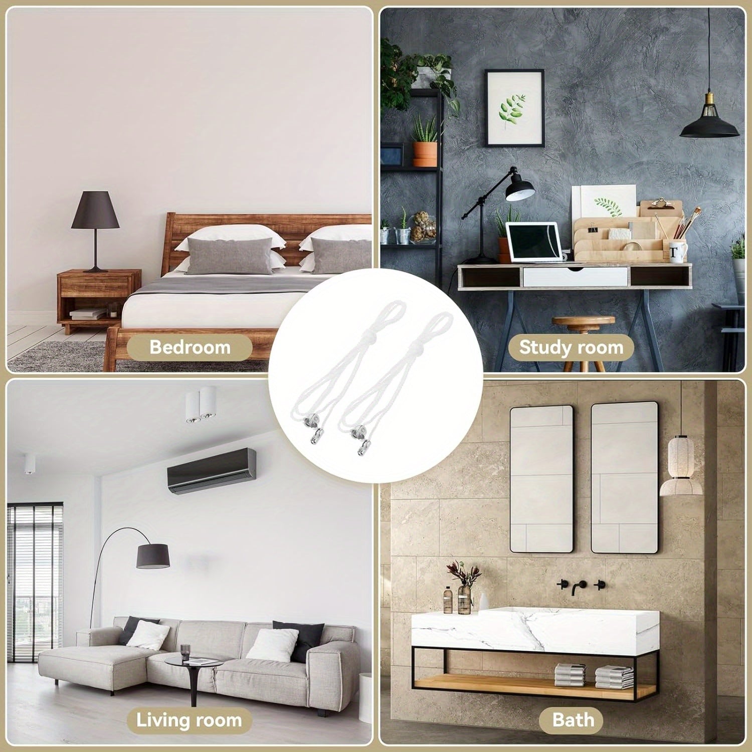 8 Pack White Nylon Ceiling Fan Pull Chain Extenders with Metal Connectors for Lights and Fans