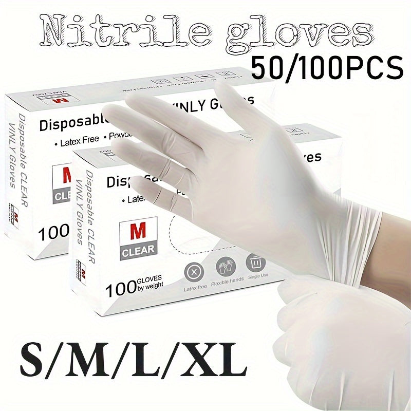 Disposable Nitrile Household White Gloves for Food Processing and Cleaning Pack of 50 or 100