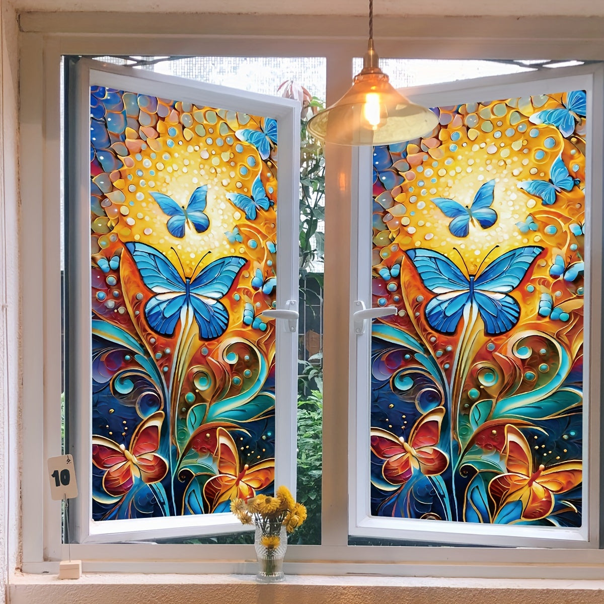 Frosted Window Film Boho Butterfly Flower Design 16mil Heat Insulation