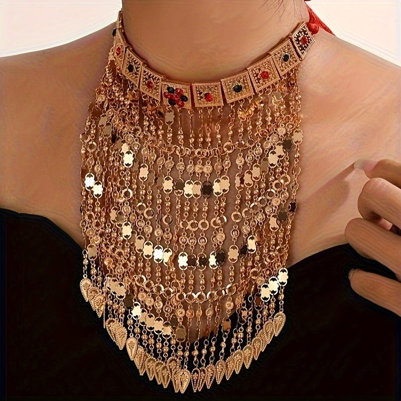 Antique Zinc Alloy Tassel Necklace for Women Gold Choker Festival Wedding Jewelry