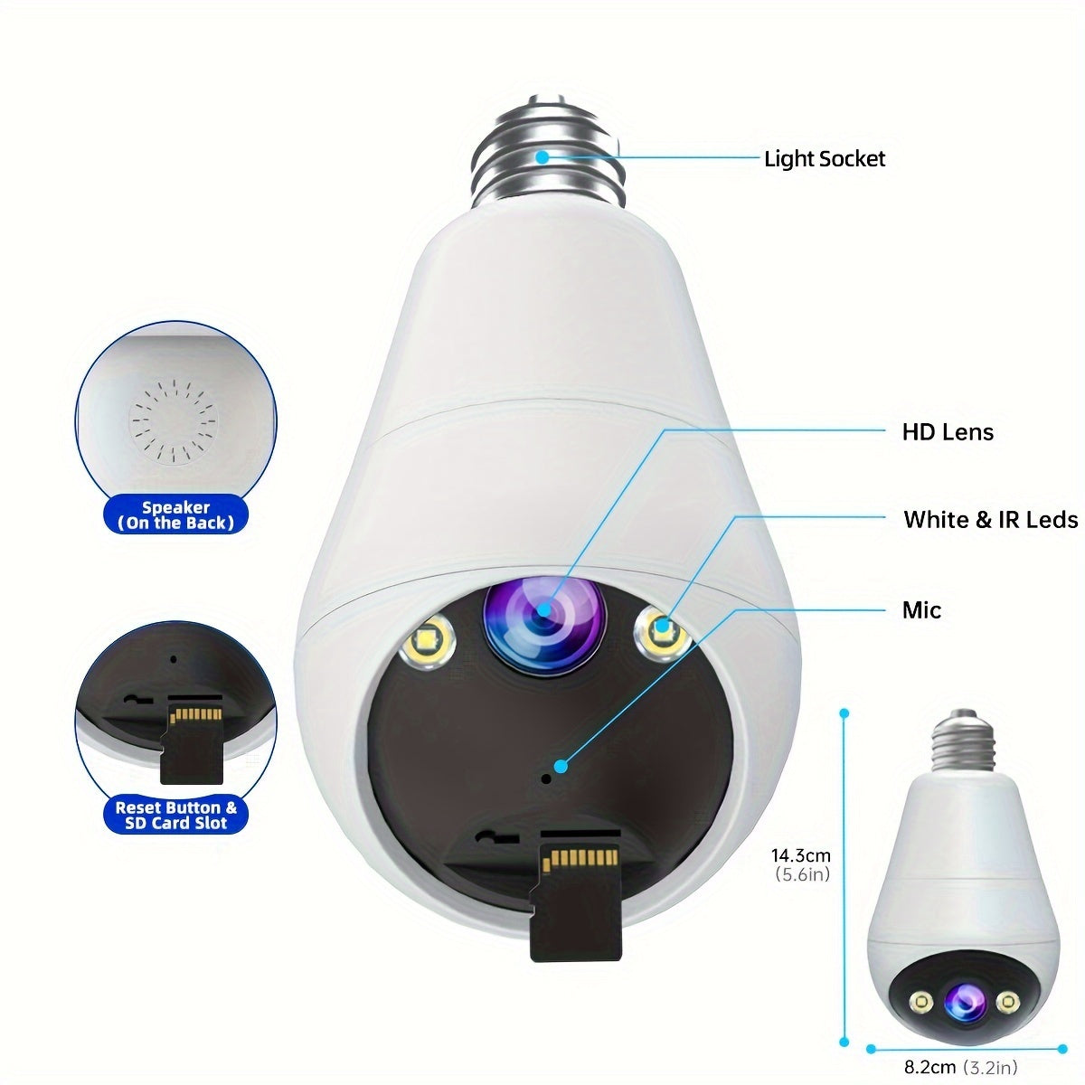 3MP Wireless Security Camera with Full Color Night Vision Two-Way Audio Motion Detection Light Bulb Design