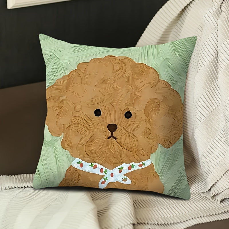 Double-Sided Puppy Print Throw Pillow Cover Polyester Zipper Washable for Living Room or Office