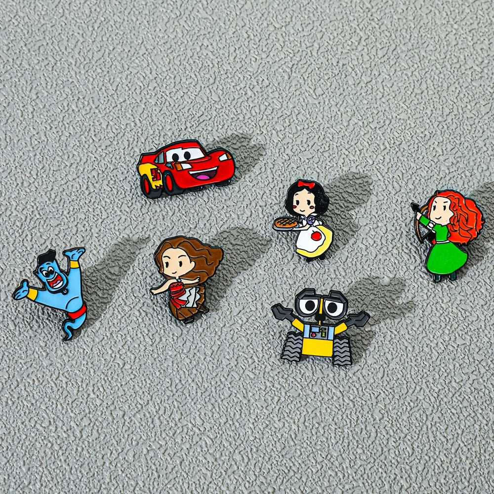 6-Pack Cartoon Enamel Pins Set for Backpacks and Clothing