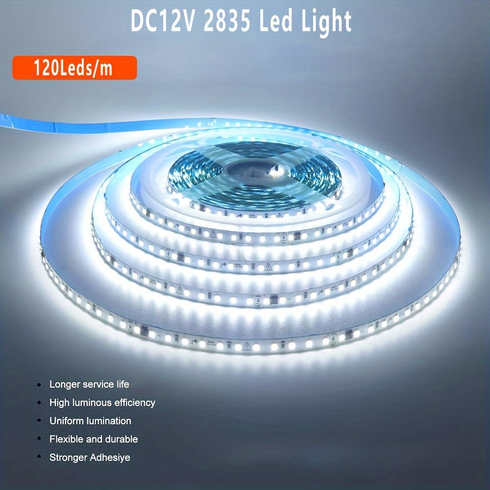 12V LED chiroq chiziq 5m moslashuvchan SMD 2835 120 LED/meter ichki bezak uchun oq