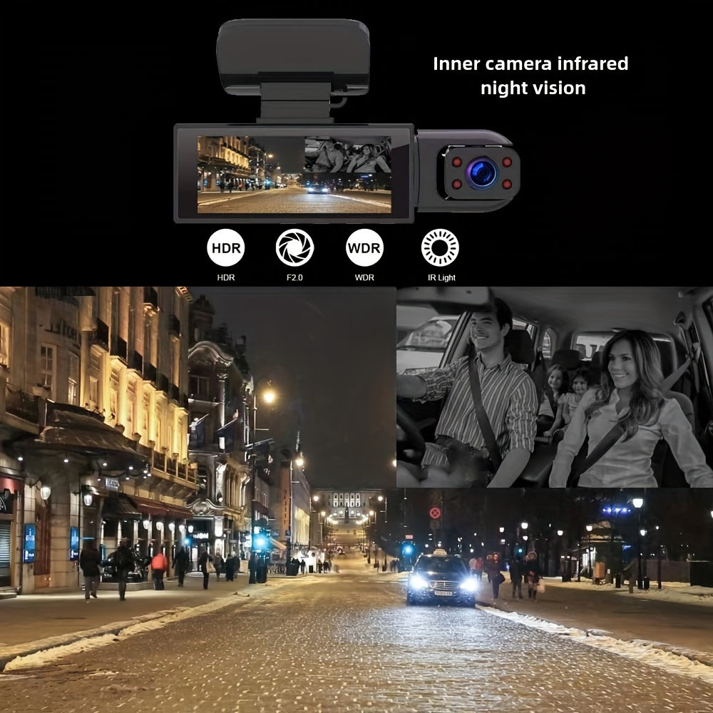 Dual Camera Car Dash Cam with 8.03cm IPS Screen 1080P Night Vision Loop Recording