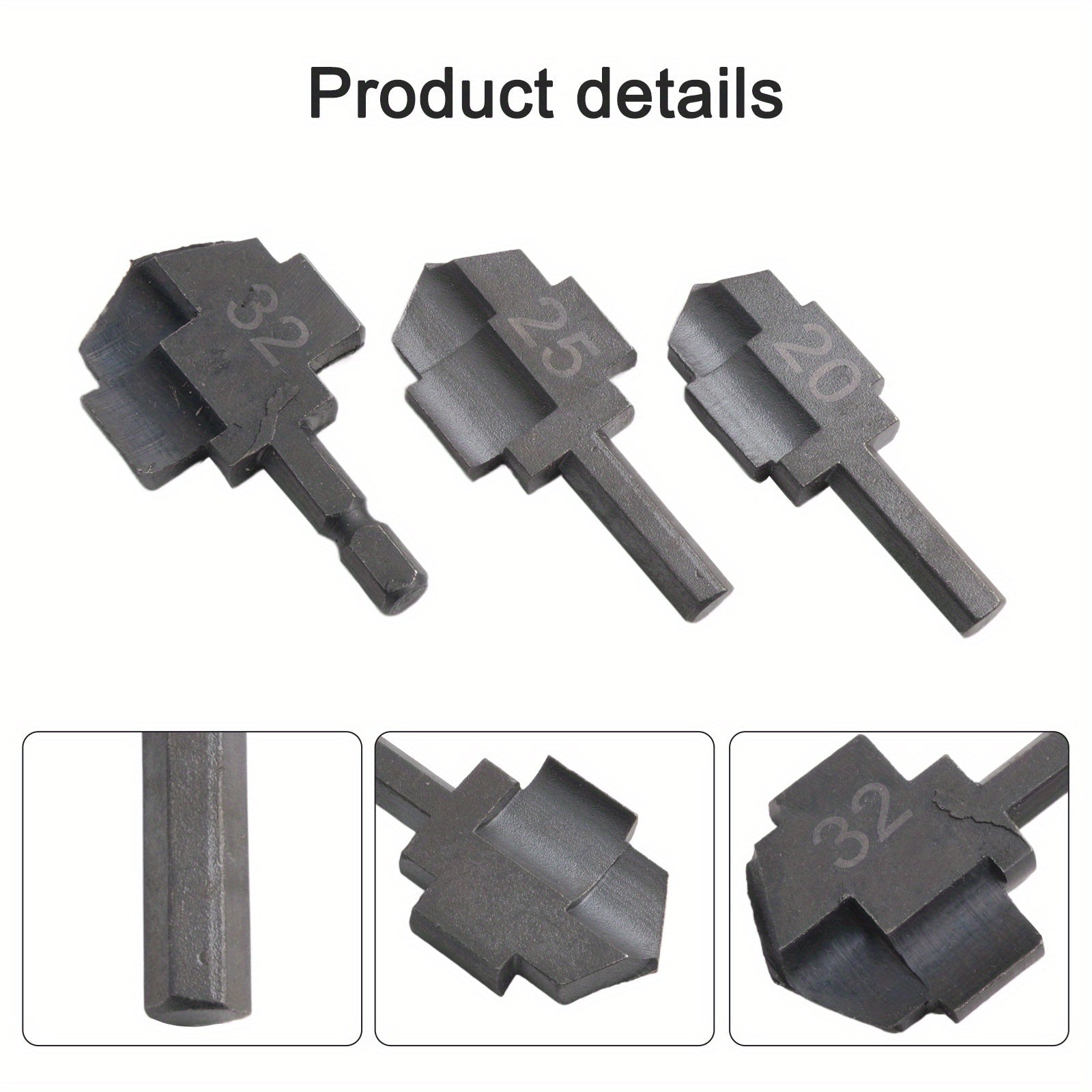 3-Piece PPR Lifting Stepped Drill Bit Set with Hex Shank for Water Pipes 20/25/32mm Black Metal