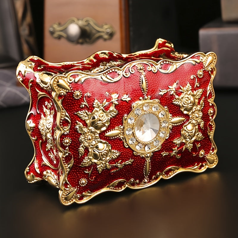 Красная эмалированная шкатулка для украшений с бархатным интерьером для серег, часов и аксессуаров