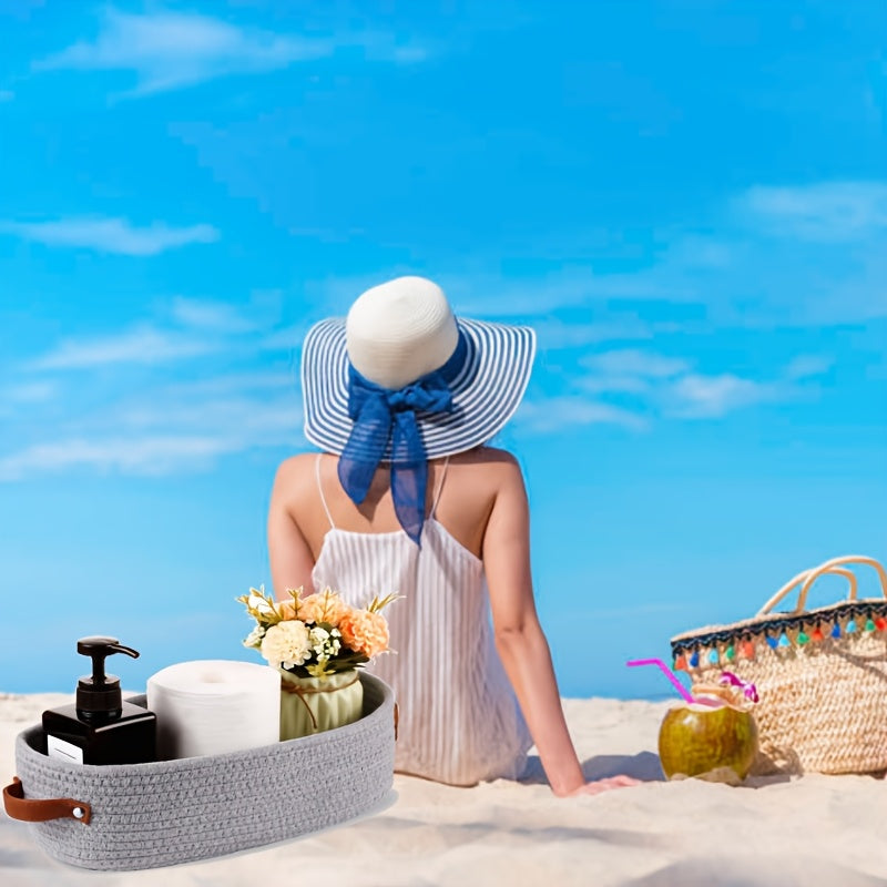 Woven Storage Basket with Dual Handles for Desk and Bathroom Organization Black Grey Yellow