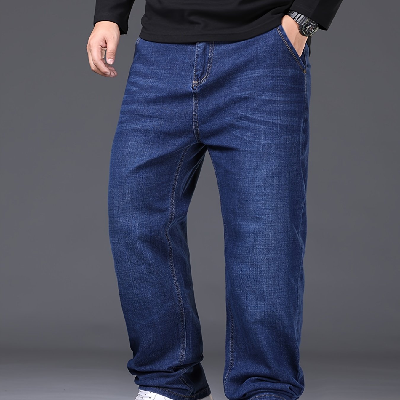 Erkaklar uchun plussiz jinsilar, yuqori sifatli cho'ziluvchan denimdan tayyorlangan, ish kiyimlari uchun ideal va mashinada yuvish mumkin.