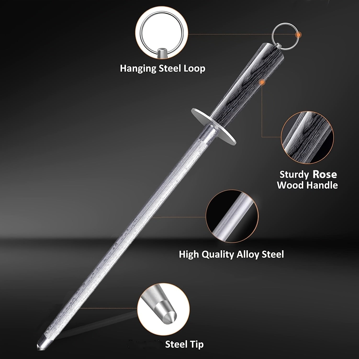 25.4 см po'latdan yasalgan honing rod oshxona va ov qilish pichog'lari uchun qattiqlashtirish rod